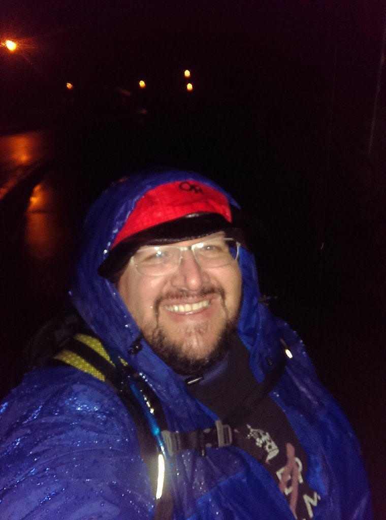 Check me out, in the rain, with my hat (that's my hiking hat, I ain't hiking if I don't have my hiking hat).